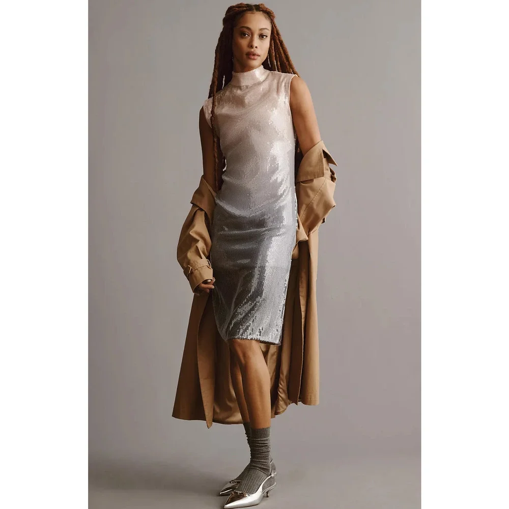 Anthropologie Cap-Sleeve Mock-Neck Slim Midi Dress - Size 10 - Picture 1 of 6